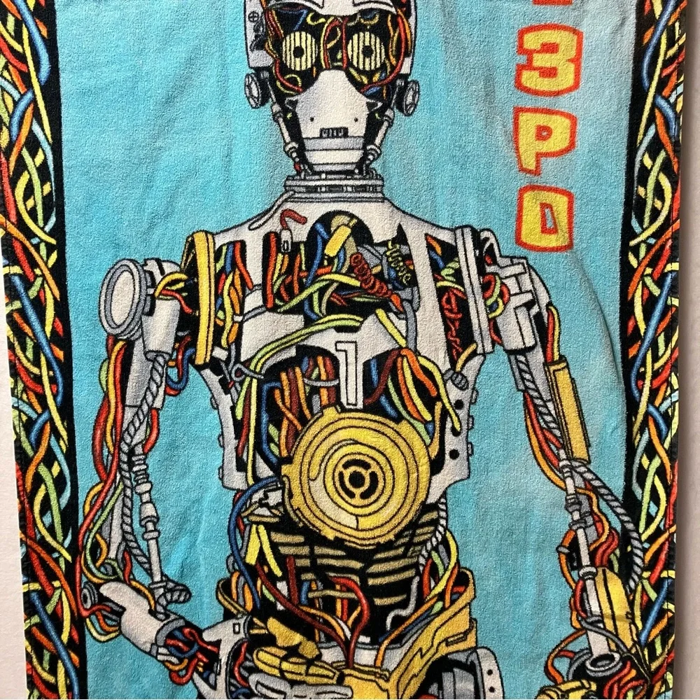 Vintage Star Wars C3P0 Beach Towel Wires Border #54122 100% Cotton 27” X 54”